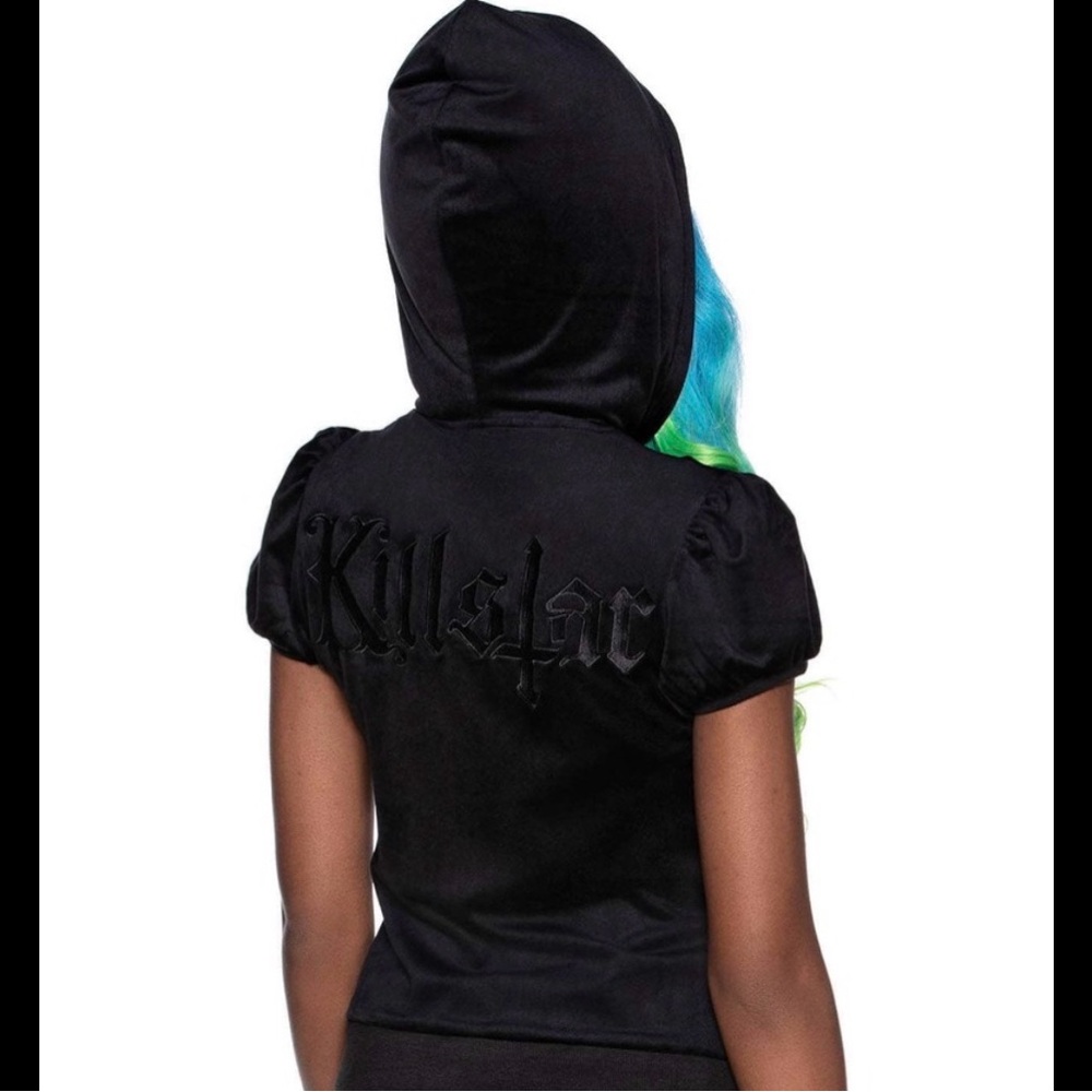 Killstar DEE LUX Black Short Sleeve Hoodie pockets zip size small GOTH  OLDSTOCK